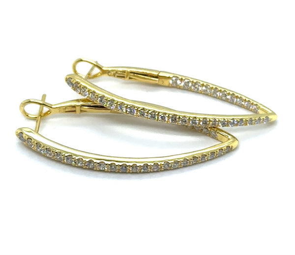 14kt Yellow Gold 40 x 17.5 mm Diamond Inside Out Hoop Earrings