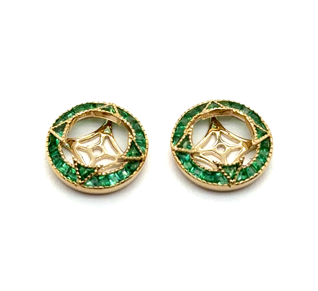 0.54 Ctw 14kt Yellow Gold And Emerald Earring Jackets