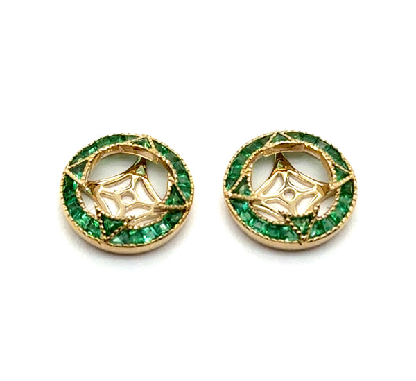 0.54 Ctw 14kt Yellow Gold And Emerald Earring Jackets