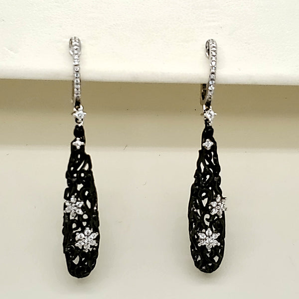 18kt Blackened Gold and Diamond Dangle Filigree Earrings