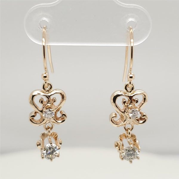 Vintage 14kt Yellow Gold and Diamond Dangle Earrings