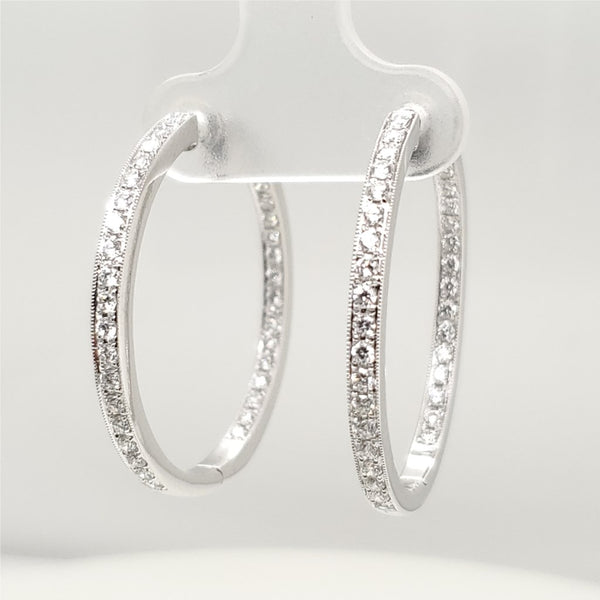 14kt White Gold Inside Outside Diamond Hoop Earrings