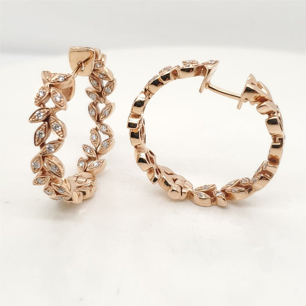 14kt Rose Gold and Diamond Ivy Motif Inside/out Hoop Earrings