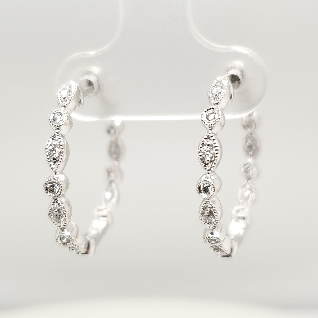 14kt White Gold Inside Outside Diamond Hoop Earrings