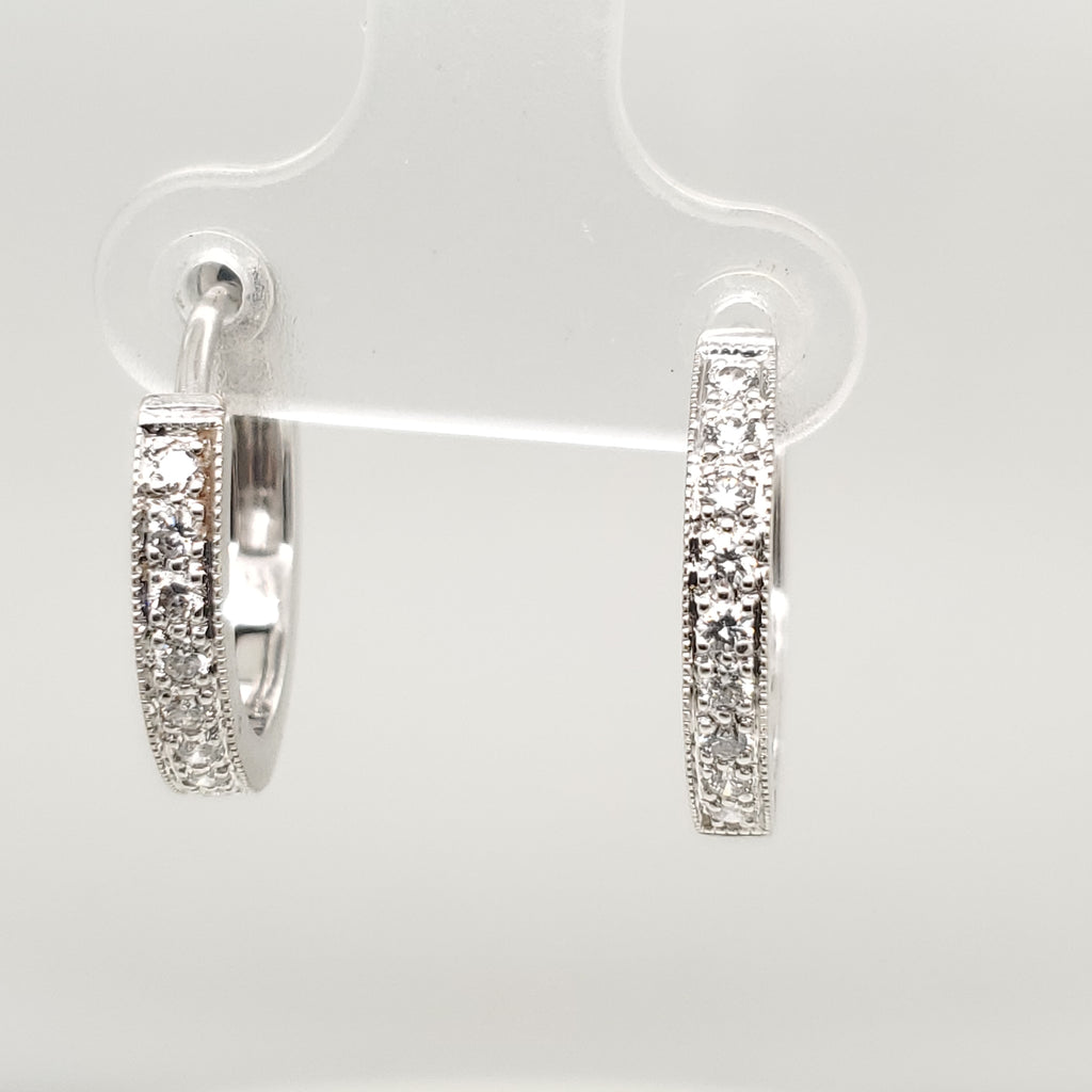 14kt White Gold  Diamond Hoop Earrings