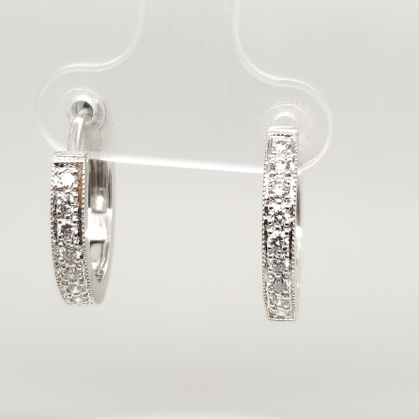 14kt White Gold  Diamond Hoop Earrings