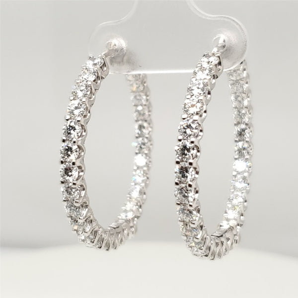 18kt White Gold 4.68 Carat Total weight Inside Outside Diamond Hoop Earrings