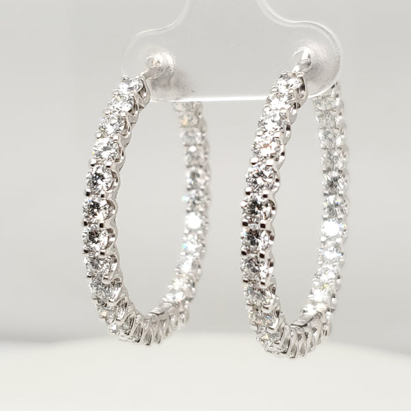 18kt White Gold 4.68 Carat Total weight Inside Outside Diamond Hoop Earrings