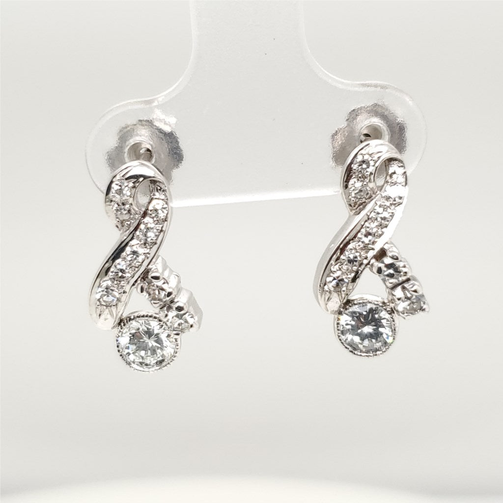 Vintage 14kt White Gold and Diamond Earrings