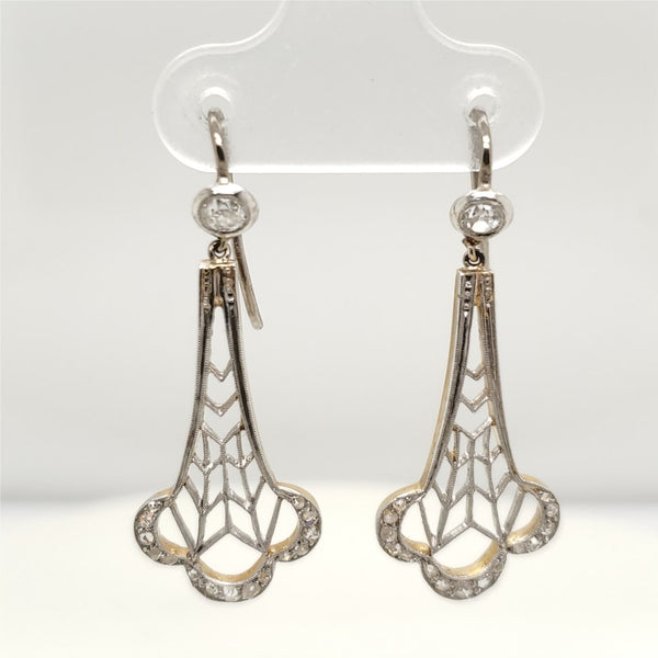 Victorian Platinum on Yellow Gold Diamond Filigree Earrings