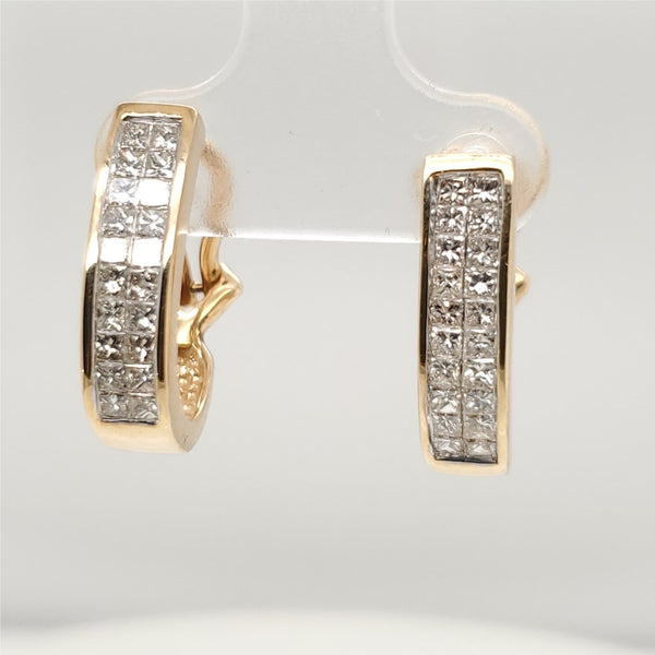 14Kt Yellow Gold Princess Cut Diamond Earrings