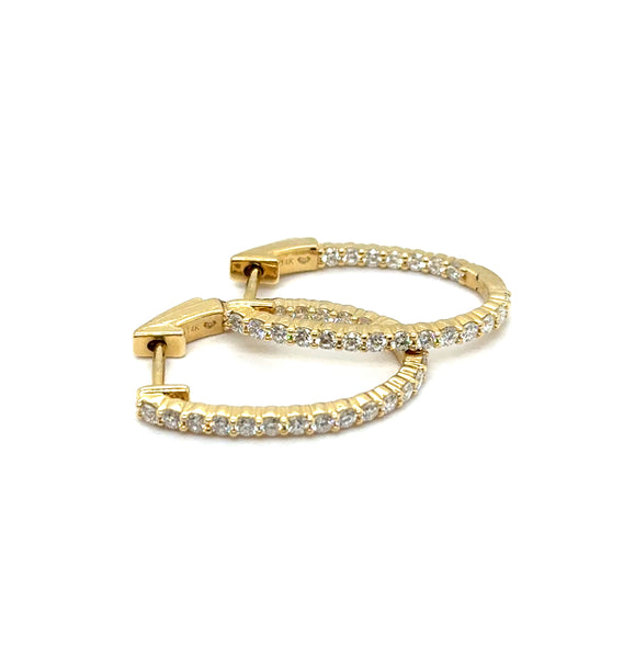 0.99 Ctw 14kt Yellow Gold Diamond Hoop Earrings