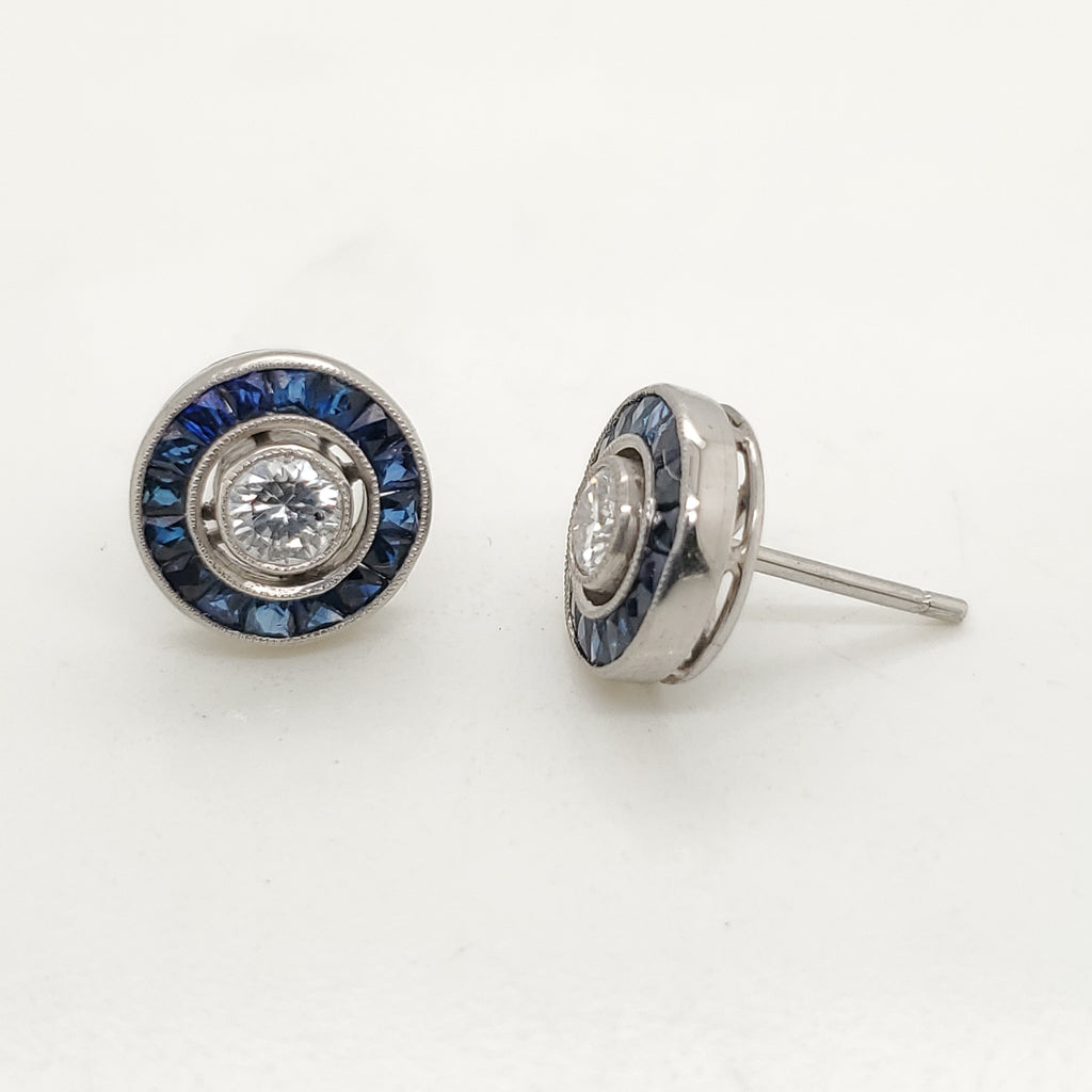 Platinum Diamond and Sapphire Earrings