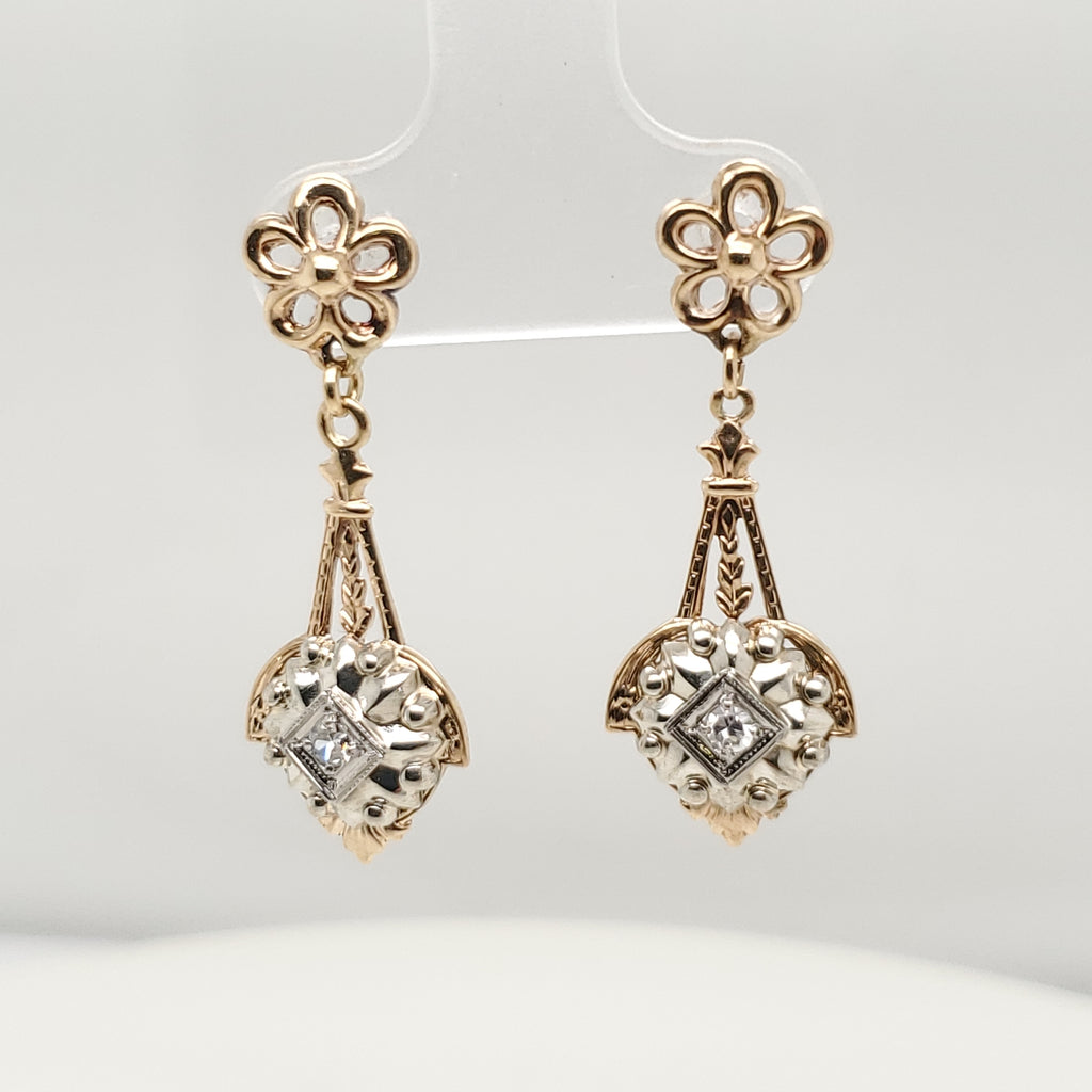 Estate 10kt Yellow Gold Diamond Dangle Earrings