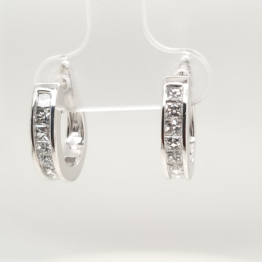 18kt White Gold Princess Cut Diamond Half Hoop Earrings