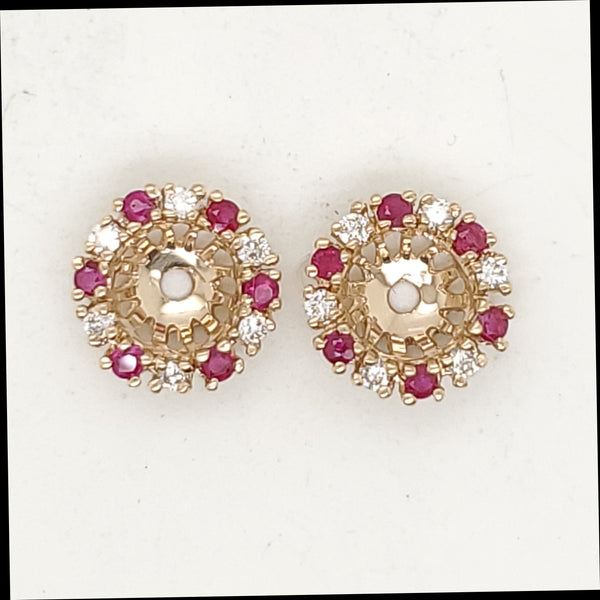 14kt Yellow Gold Ruby and Diamond Stud Earring Jackets