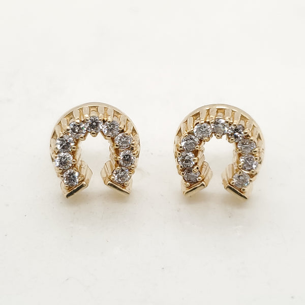 Vintage 14kt Yellow Gold Diamond Horseshoe Earrings
