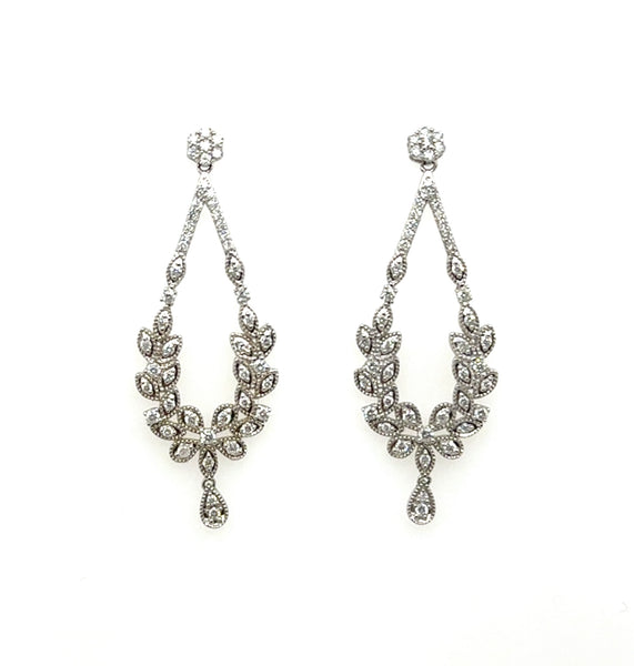 1.00 Ctw 14Kt White Gold Diamond Dangle Earrings