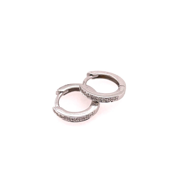 14kt White Gold And Diamond Huggie Hoop Earrings
