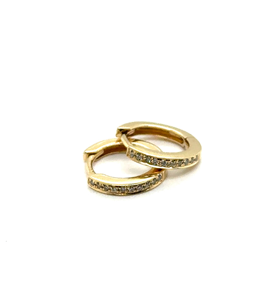14kt Yellow Gold And Diamond Huggie Hoop Earrings