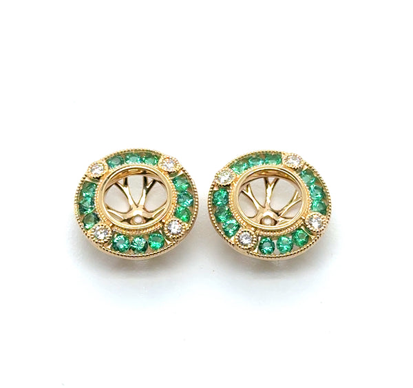 1.00 Ctw 14kt Yellow Gold Diamond And Emerald Earring Jackets