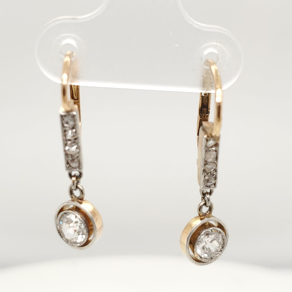 Antique Victorian Platinum on Yellow Gold Diamond Dangle Earrings