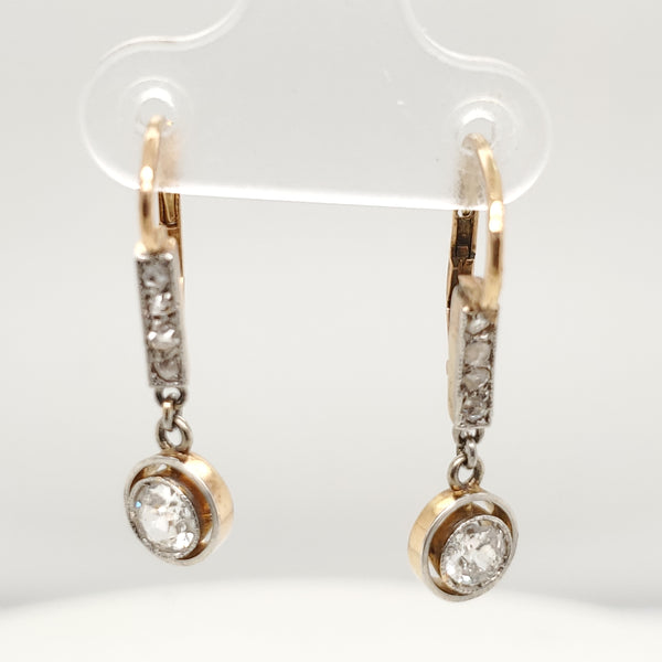 Antique Victorian Platinum on Yellow Gold Diamond Dangle Earrings
