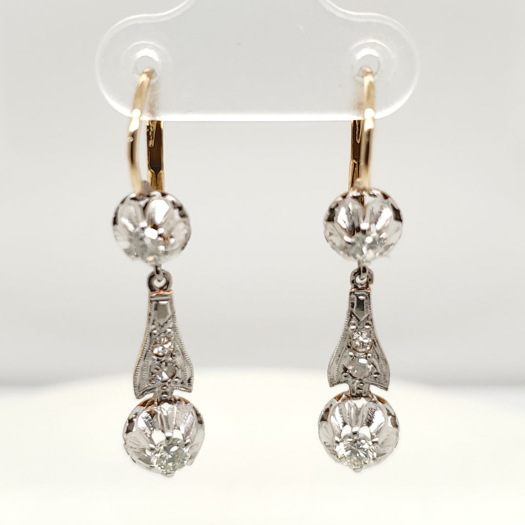 Antique Victorian Platinum on Yellow Gold Diamond Dangle Earrings