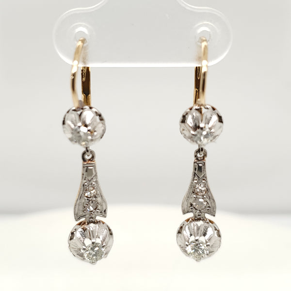 Antique Victorian Platinum on Yellow Gold Diamond Dangle Earrings