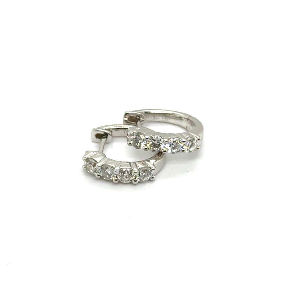 0.66 Ctw 14kt White Gold And Diamond Huggie Hoop Earrings