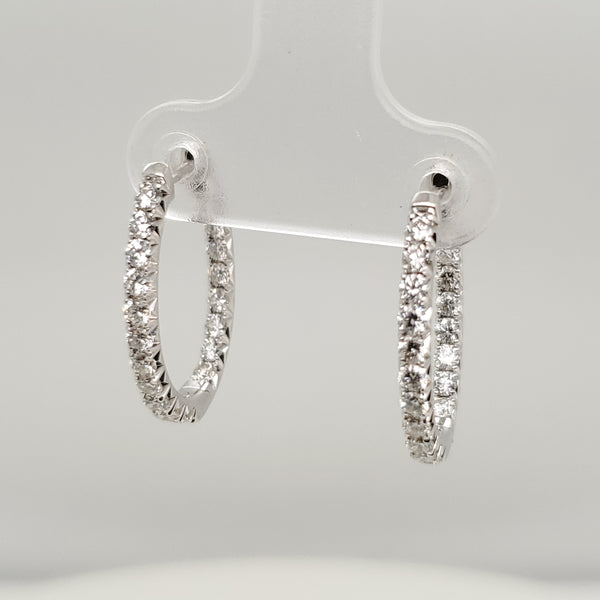 14kt White Gold Oval Inside/Ouside Hoop Earrings
