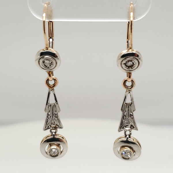 Antique Victorian Platinum on Yellow Gold Diamond Dangle Earrings