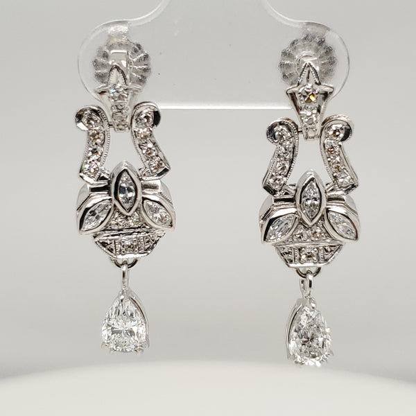 Art Deco Platinum Filigree Diamond Earrings