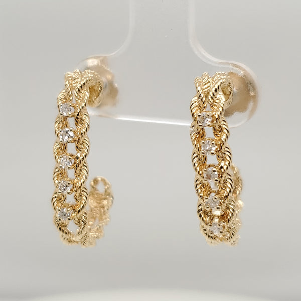 14kt Yellow gold and Diamond Rope Hoop Earrings