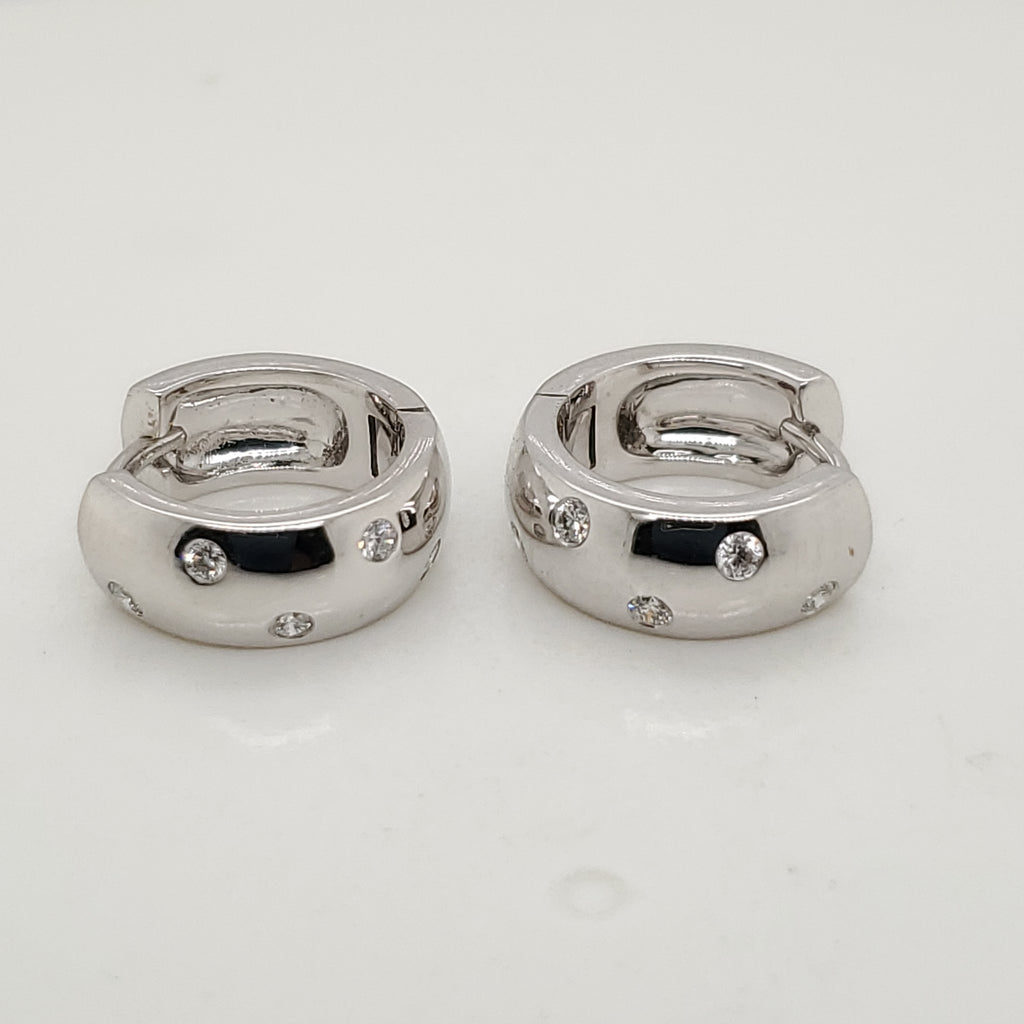 Roberto Coin 18kt White Gold and Diamond Huggie Hoop Earrings