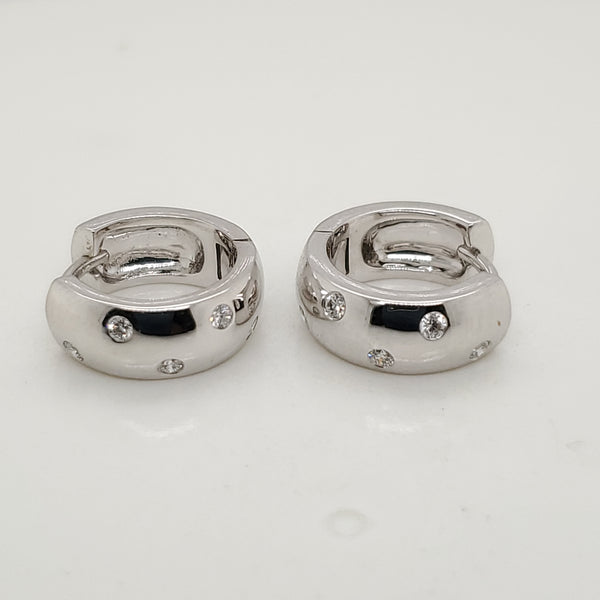 Roberto Coin 18kt White Gold and Diamond Huggie Hoop Earrings