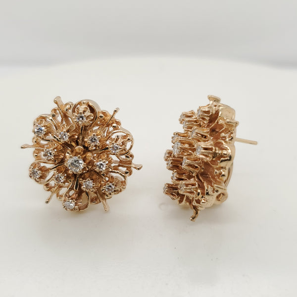 Vintage 14kt Yellow Gold and Diamond Sunburst Earrings