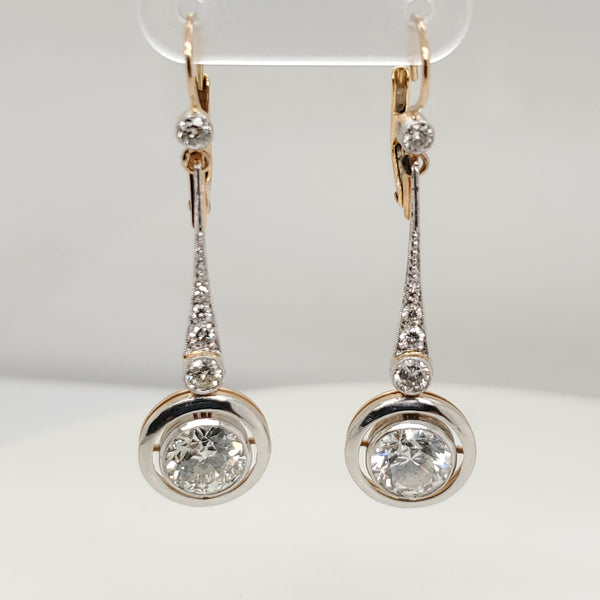 Vintage Platinum on Yellow Gold Diamond Dangle Earrings