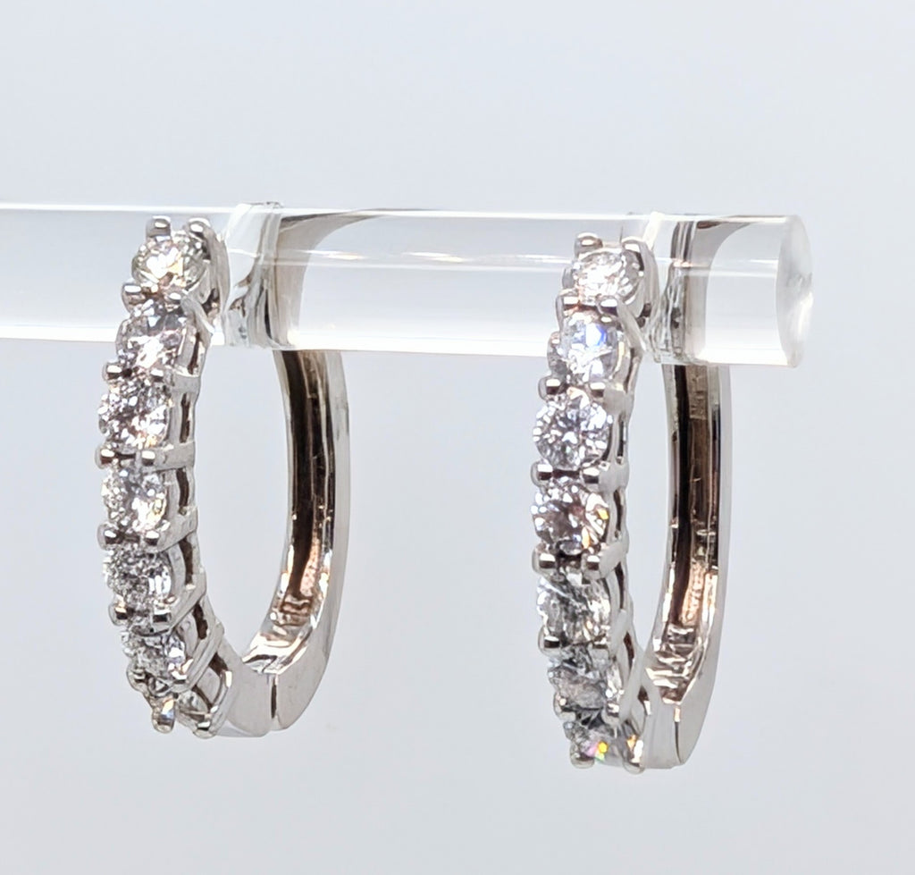 14K White Gold and Diamond Oval Hoop Earrings 1.53cttw