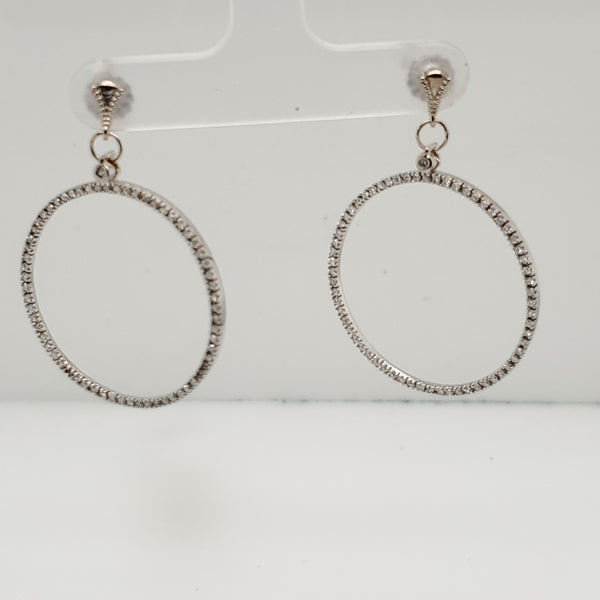 14kt White Gold Dangle Diamond Loop Earrings
