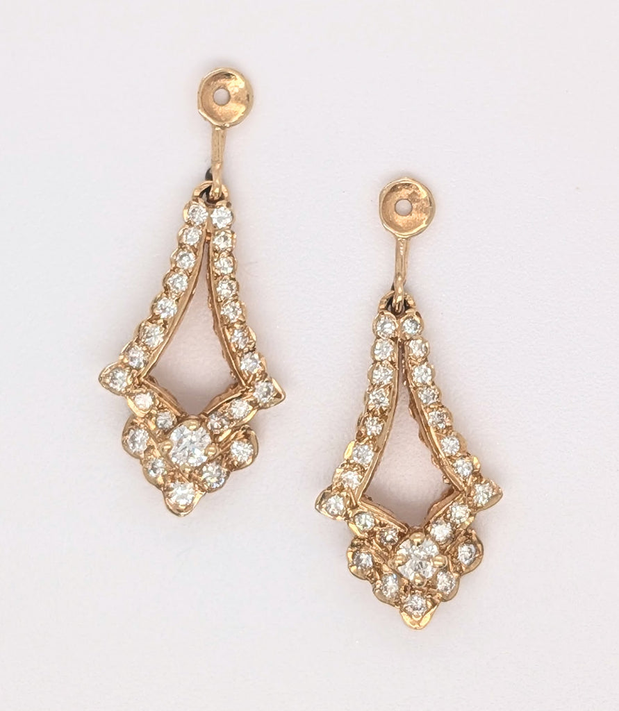 Vintage 18K Yellow Gold Brilliant Round Diamond Dangling Earring Jackets