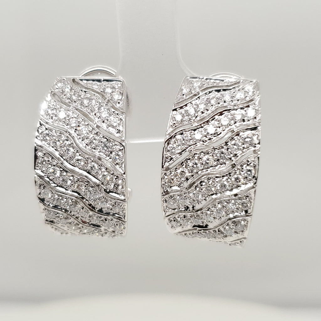 14kt White Gold and Diamond Wide Half Hoop Earrings
