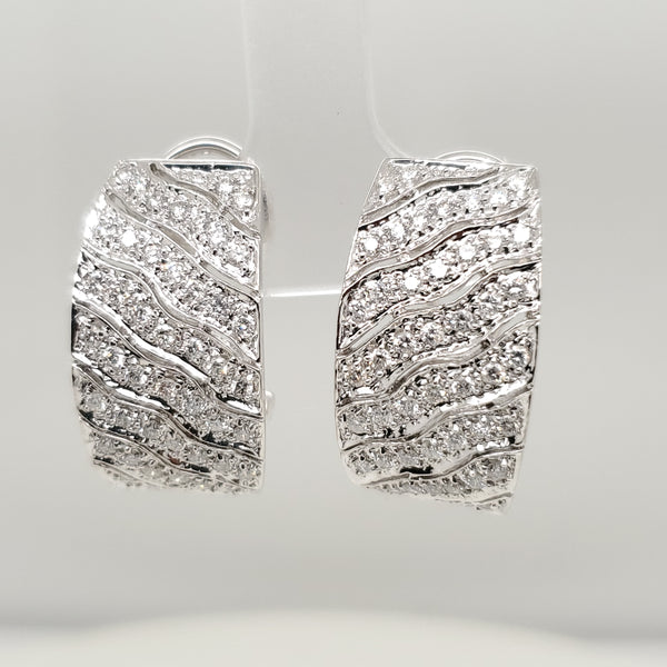 14kt White Gold and Diamond Wide Half Hoop Earrings
