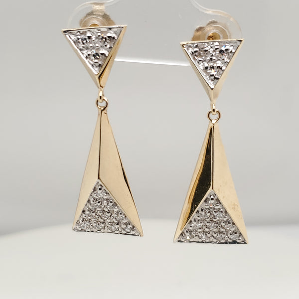 Vintage 14kt Yellow Gold  Diamond Dangle Earrings