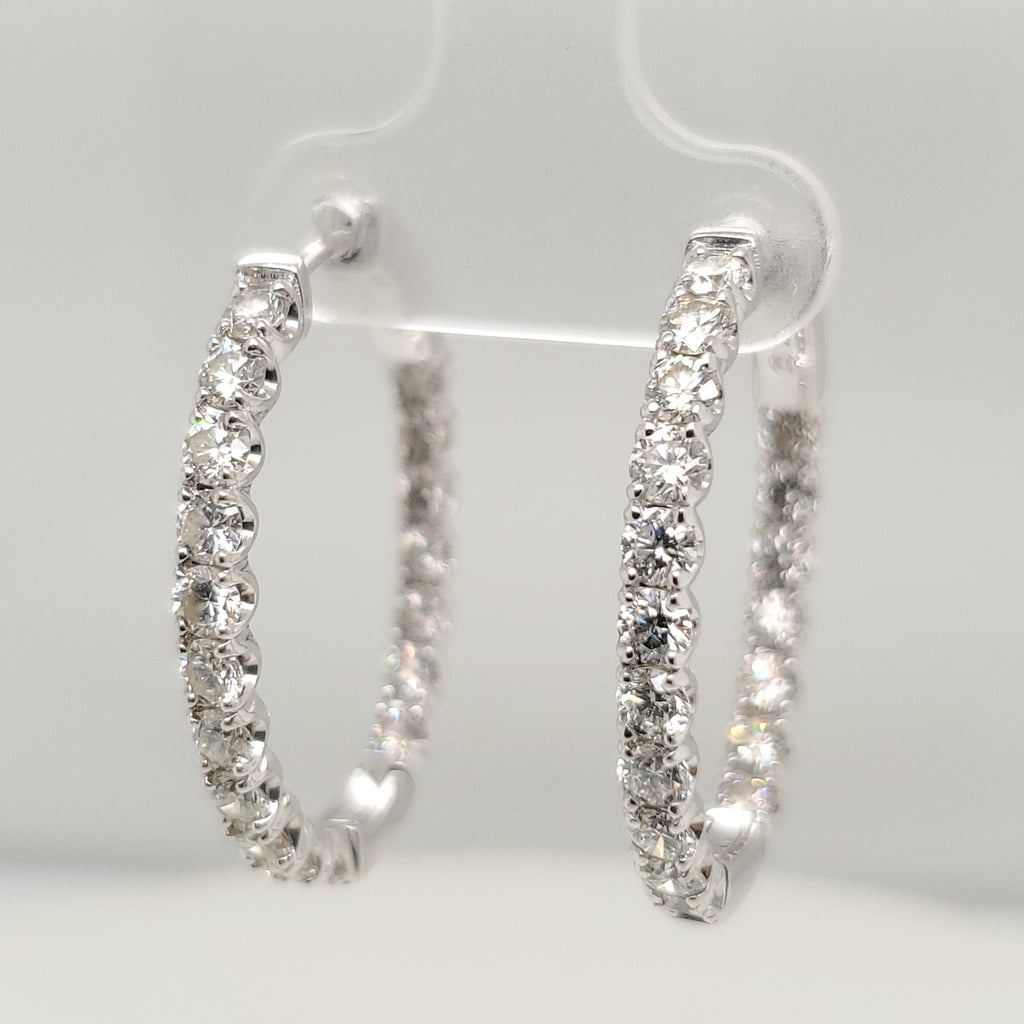 14kt White Gold Inside Outside Diamond Hoop Earrings