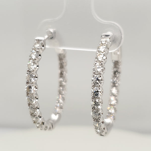 14kt White Gold Inside Outside Diamond Hoop Earrings