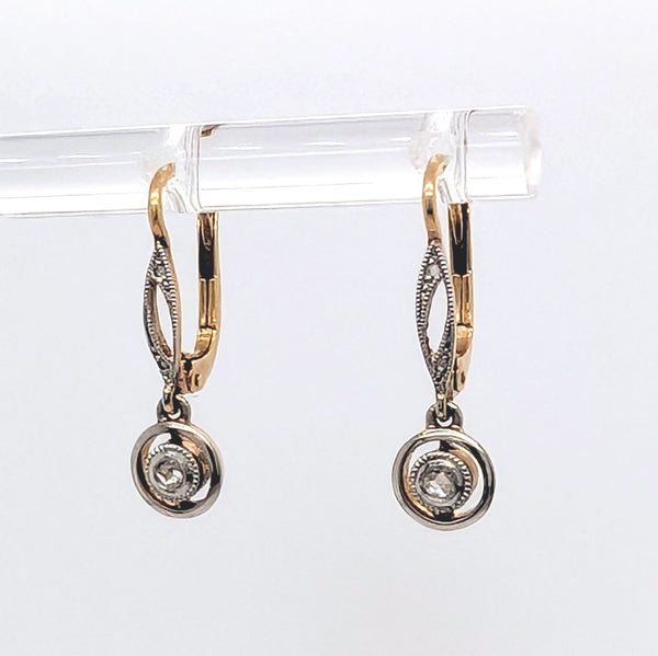 Vintage Rose Cut Diamond Drop Style Earrings in 18K Yellow Gold