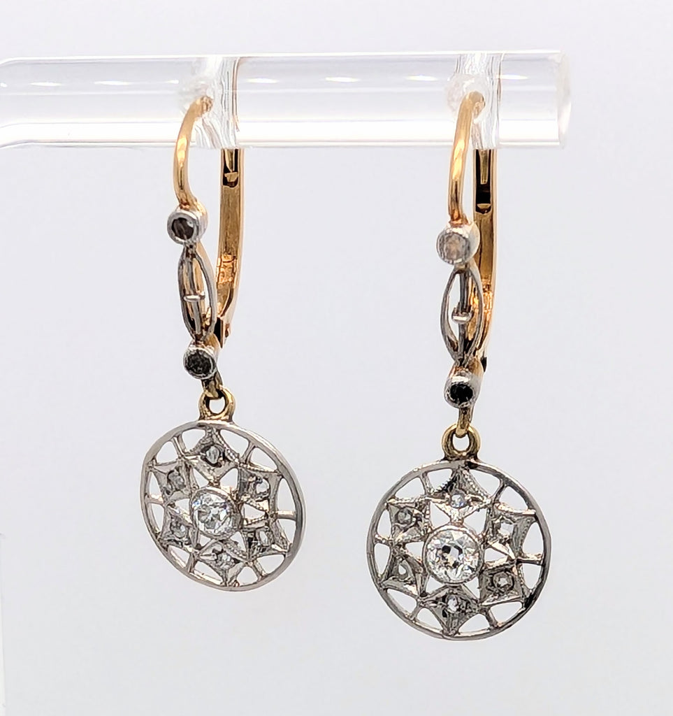 Vintage Old Mine and Rose Cut Diamond Drop Earrings in 18K Yellow Gold and Platinum