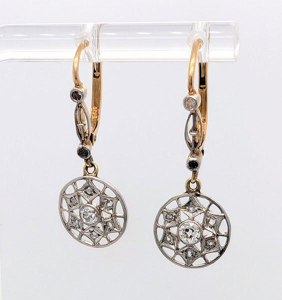 Vintage Old Mine and Rose Cut Diamond Drop Earrings in 18K Yellow Gold and Platinum