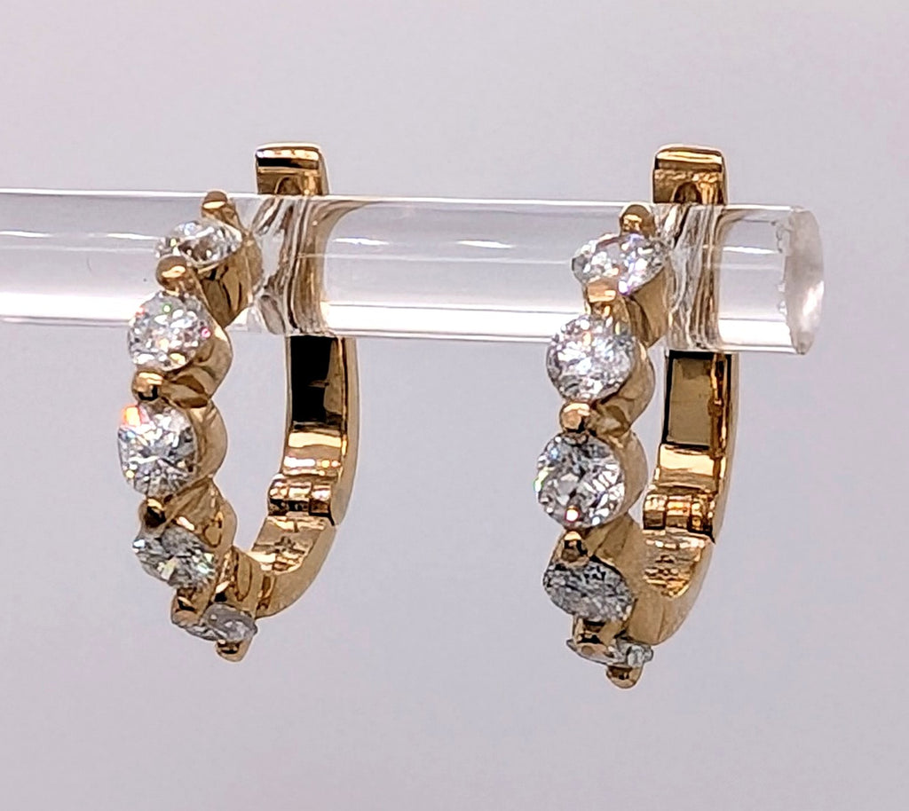 14K Yellow Gold Diamond Huggie Hoop Earrings